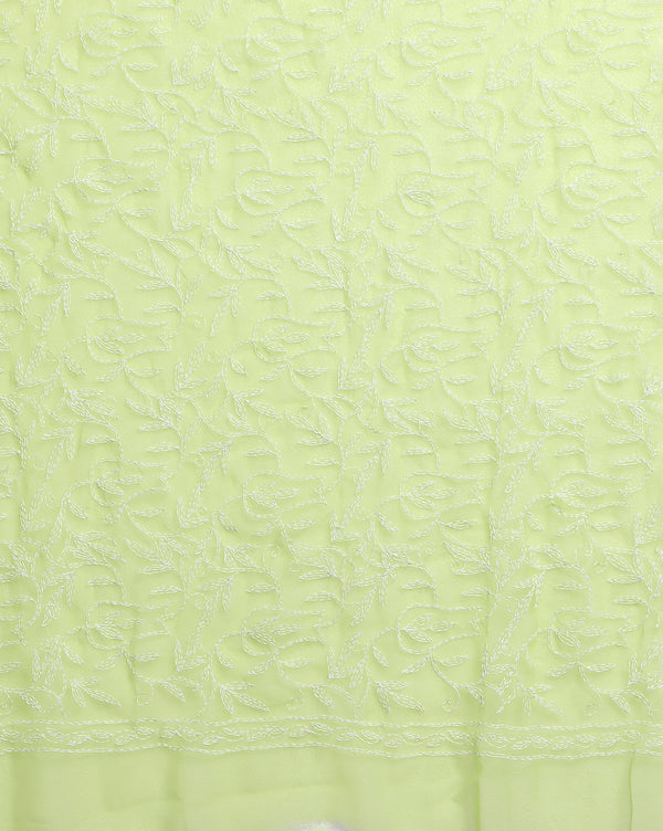 Georgette HandCrafted Saree Moss Green Color Tepchi work with Running Blouse-Indiehaat