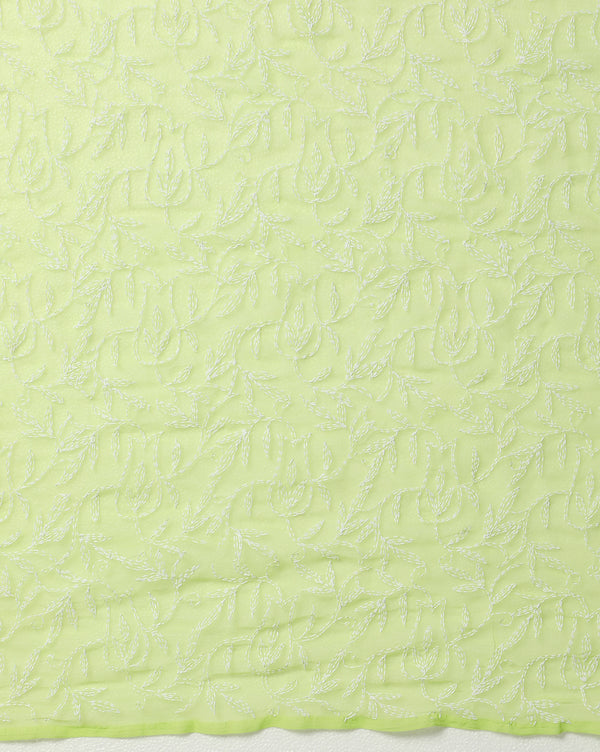 Georgette HandCrafted Saree Moss Green Color Tepchi work with Running Blouse-Indiehaat