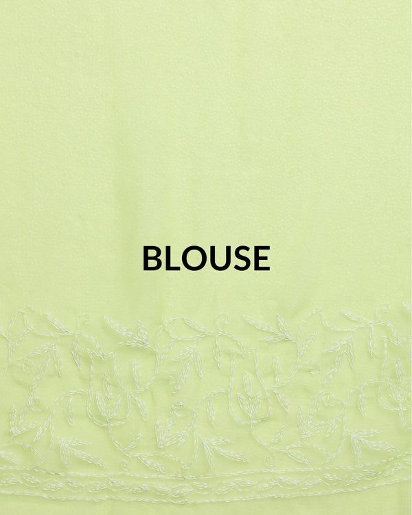 Georgette HandCrafted Saree Moss Green Color Tepchi work with Running Blouse-Indiehaat