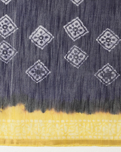 Wax Batik Hand Dyed Kota Silk Saree Purple Yellow