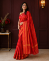 Kota Staple Silk Saree Red Color Madhubani print with running blouse - IndieHaat