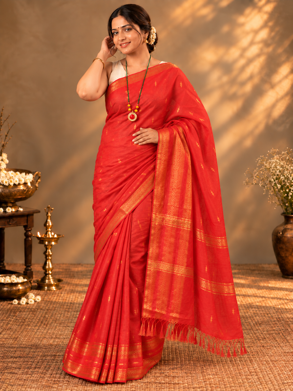Kota Silk Saree Red Jacquard Weaving | Indiehaat