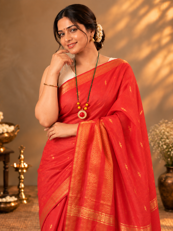 Kota Silk Saree Red Jacquard Weaving | Indiehaat
