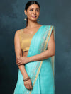 Pitta Handwork Pure Silk Kota Doria Saree Sky Blue