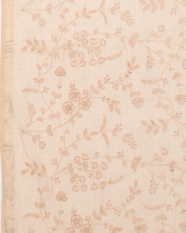 Pure Cotton Kota Doria Saree Beige Jaal Embroidery
