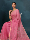 Pure Cotton Kota Doria Saree Rose Pink Jaal Embroidery