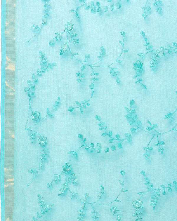 Pure Cotton Kota Doria Saree Blue Jaal Embroidery