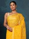 Pure Cotton Kota Doria Saree Yellow Jaal Embroidery