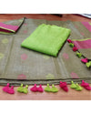 Pure Linen Fanciful Green Dupatta & Katan Silk Green Top Set