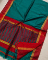 Pure Maheshwari Silk Saree Rama Green & Red Pallu