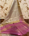 Handloom Kota Silk Off Beige & Pink Saree