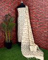 Indiehaat | Khadi Silk Beige Suit Leafy Printed Top+Bottom+Dupatta