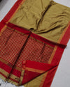 Pure Maheshwari Silk Saree Khaki Brown & Red Pallu