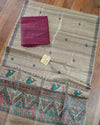 Silkmark Tussar Beige Madhubani Stunning Dupatta & Pink Top
