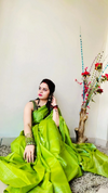 Katan Sap Green Silk Saree Weaving Design with Blouse-Indiehaat