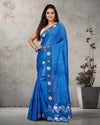 Silkmark Pure Tussar Embroidery & Cutwork Blue Saree