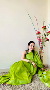 Katan Sap Green Silk Saree Weaving Design with Blouse-Indiehaat