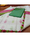 Pure Linen Modern White Dupatta & Katan Silk Green Top Set