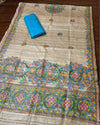 Silkmark Tussar Beige Madhubani Dazzling Dupatta & Blue Top