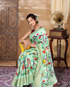 Silkmark Muga Tussar Silk Printed Green Saree