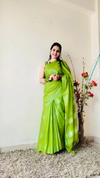 Katan Sap Green Silk Saree Weaving Design with Blouse-Indiehaat