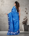 Silkmark Pure Tussar Embroidery & Cutwork Blue Saree