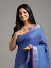 Pastoral Handwoven Pure Linen Ink Blue Saree