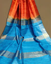 Silkmark Ghicha Tussar Stimulating Orange & Blue Saree