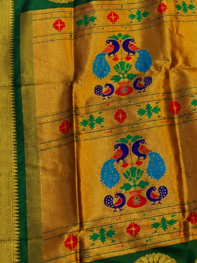 Rajdhara Handloom Paithani Silk Saree Emerald Green
