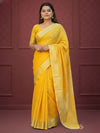 Melodic Handwoven Pure Linen Yellow Saree