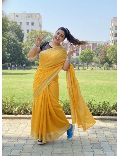 Melodic Handwoven Pure Linen Yellow Saree