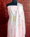 Indiehaat | Pure Linen Embroidered Suit Pink Color (Top+Dupatta) With Linen Bottom
