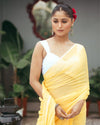 Indiehaat | Mul Cotton Plain Saree Yellow with Tassel