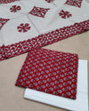 Indiehaat|Ajrakh print Cotton Suit with Applique Dupatta White & Red