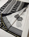 Indiehaat | Blockprint Chanderi Silk Saree in Black & White | Elegant Monochrome Saree