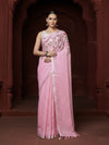 Magnificent Pure Linen Saree Hand Embroidered Pink