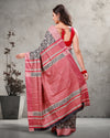 Silkmark Tussar Blissful Blockprint Red & Black Saree