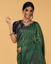 Dreamy Pure Linen Kantha Work Saree Spectra Green