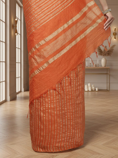 Sacred Loom Kota Silk Temple Border Saree Orange
