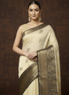 Decorous Banarasi Silk Linen Cream Handloom Saree