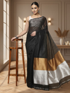 Classy Silk Linen Handdyed Black Contrast Pallu Saree
