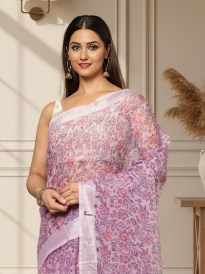 Kota Doria Paithani Embroidery Designer Saree Lavender