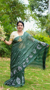 Bansbara Silk Saree Deep Moss Green Color Embroidered with running blouse-Indiehaat