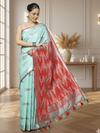 Sunny Ikkat Slub Linen Handloom Blue Saree