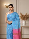 Quaint Eri Tussar Silk Embroidered Blue Saree