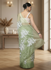 Embroidered Organza Pure Silk Green Saree for Party Wear | Indiehaat