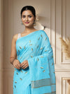 Modern Eri Tussar Silk Embroidered Blue Saree