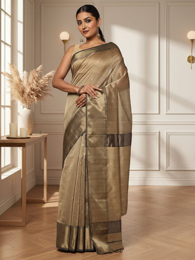 Quaint Maheshwari Pure Silk Butta Body Gray Saree