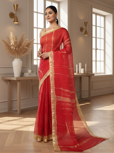 Pure Silk Kota Doria Tye-Dye Sarees Red