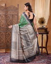 Silkmark Tussar Modern Madhubani Green & Black Saree